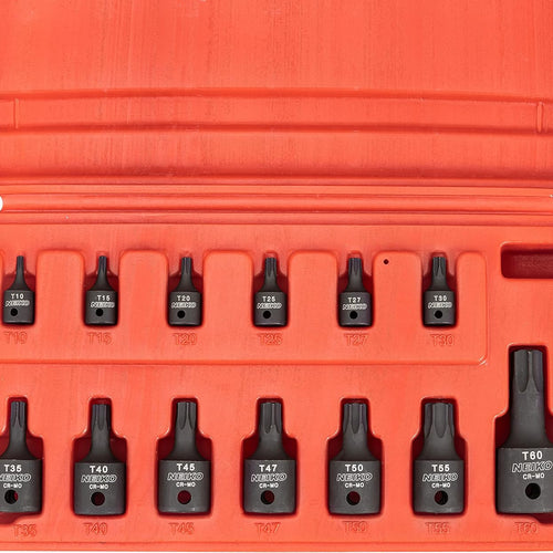 Load image into Gallery viewer, 10281B Impact Torx Bit Socket Set 13 Piece 6 Point Star Sockets Heavy Duty Impact Grade Cr-Mo T10 to T60 High Impact ABS Blow Molded Storage Case
