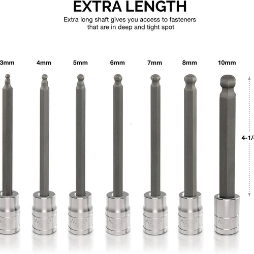 Load image into Gallery viewer, 10243A 3/8-Inch-Drive Extra-Long Ball-End Hex-Bit Socket Set, Metric Sockets 3/8&quot; or 3 to 10 Mm, S2 Steel, 7-Piece Set
