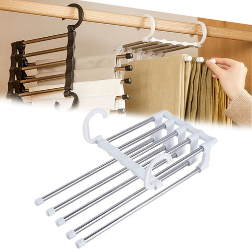 Load image into Gallery viewer, 5 in 1 Magic Trouser Rack Hangers Stainless Steel Folding Pant Rack Tie Hanger Shelves Bedroom Closet Organizer Wardrobe Storage
