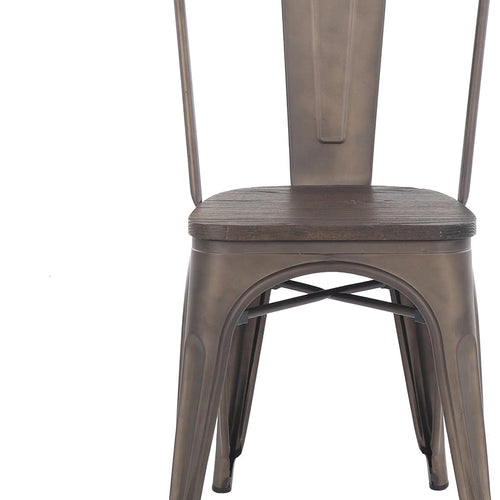 Load image into Gallery viewer, Metal Dining Chairs, Indoor/Outdoor and Stackable, Set of 4 (Bronze with Wooden Seat)

