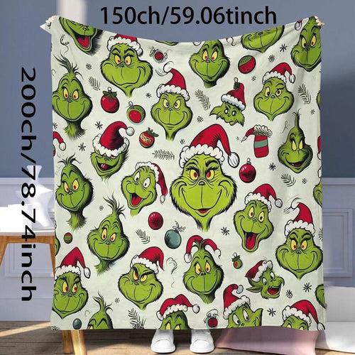 Load image into Gallery viewer, Grinch Pattern Throw Blanket
