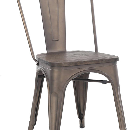 Load image into Gallery viewer, Metal Dining Chairs, Indoor/Outdoor and Stackable, Set of 4 (Bronze with Wooden Seat)
