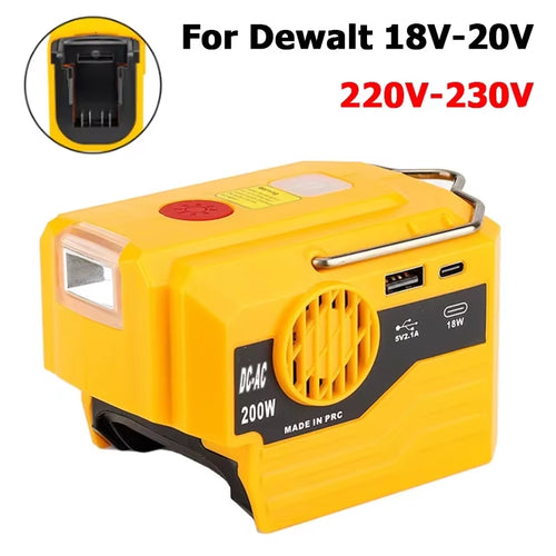 Load image into Gallery viewer, PowerPro Dewalt Battery Inverter – 18V-20V DC to 120V/220V AC with Dual USB, Ultimate Outdoor Power Adapter
