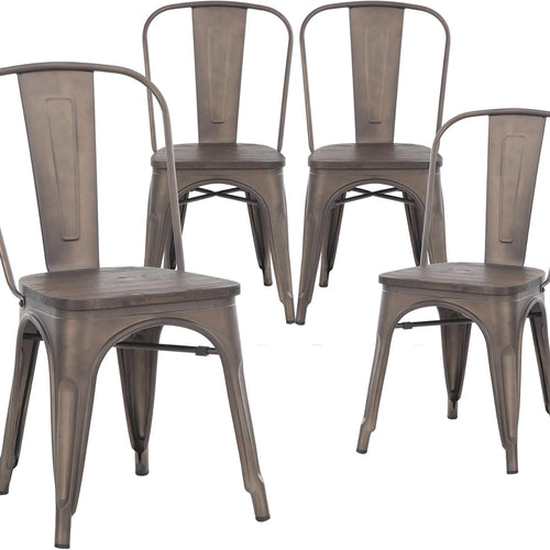 Load image into Gallery viewer, Metal Dining Chairs, Indoor/Outdoor and Stackable, Set of 4 (Bronze with Wooden Seat)

