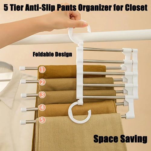 Load image into Gallery viewer, MaxiRack 5-in-1 Magic Trouser Rack – Stainless Steel Folding Pant &amp; Tie Organizer for Closet &amp; Wardrobe Storage
