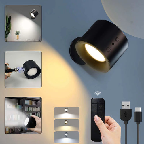 Load image into Gallery viewer, GlowFlex Touch Wall Lamp – Dual Head LED Light with Remote, 360° Rotation &amp; USB Rechargeable Design
