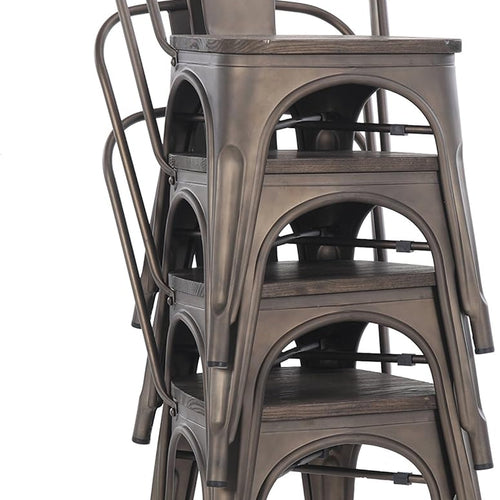 Load image into Gallery viewer, Metal Dining Chairs, Indoor/Outdoor and Stackable, Set of 4 (Bronze with Wooden Seat)
