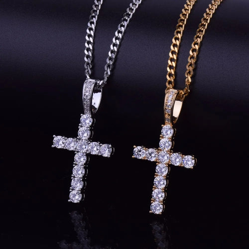 Load image into Gallery viewer, Bubble Letter Cross Necklace for Men Pendant Gold Color Copper Material Hip Hop Jewelry
