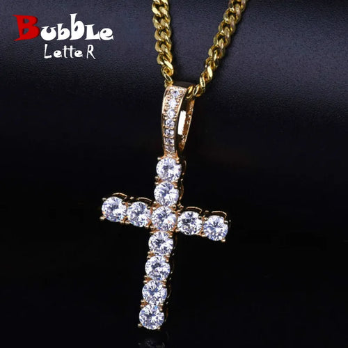 Load image into Gallery viewer, Bubble Letter Cross Necklace for Men Pendant Gold Color Copper Material Hip Hop Jewelry
