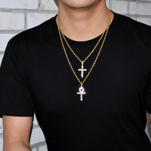 Load image into Gallery viewer, Bubble Letter Cross Necklace for Men Pendant Gold Color Copper Material Hip Hop Jewelry
