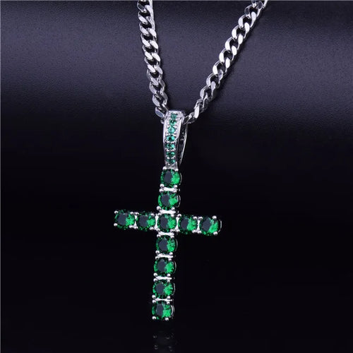 Load image into Gallery viewer, Bubble Letter Cross Necklace for Men Pendant Gold Color Copper Material Hip Hop Jewelry
