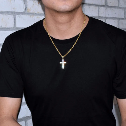 Load image into Gallery viewer, Bubble Letter Cross Necklace for Men Pendant Gold Color Copper Material Hip Hop Jewelry
