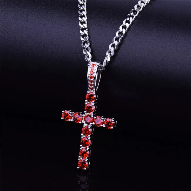 Bubble Letter Cross Necklace for Men Pendant Gold Color Copper Material Hip Hop Jewelry