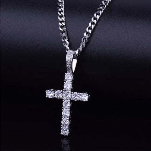 Load image into Gallery viewer, Bubble Letter Cross Necklace for Men Pendant Gold Color Copper Material Hip Hop Jewelry
