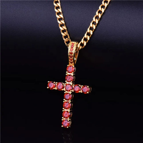 Load image into Gallery viewer, Bubble Letter Cross Necklace for Men Pendant Gold Color Copper Material Hip Hop Jewelry
