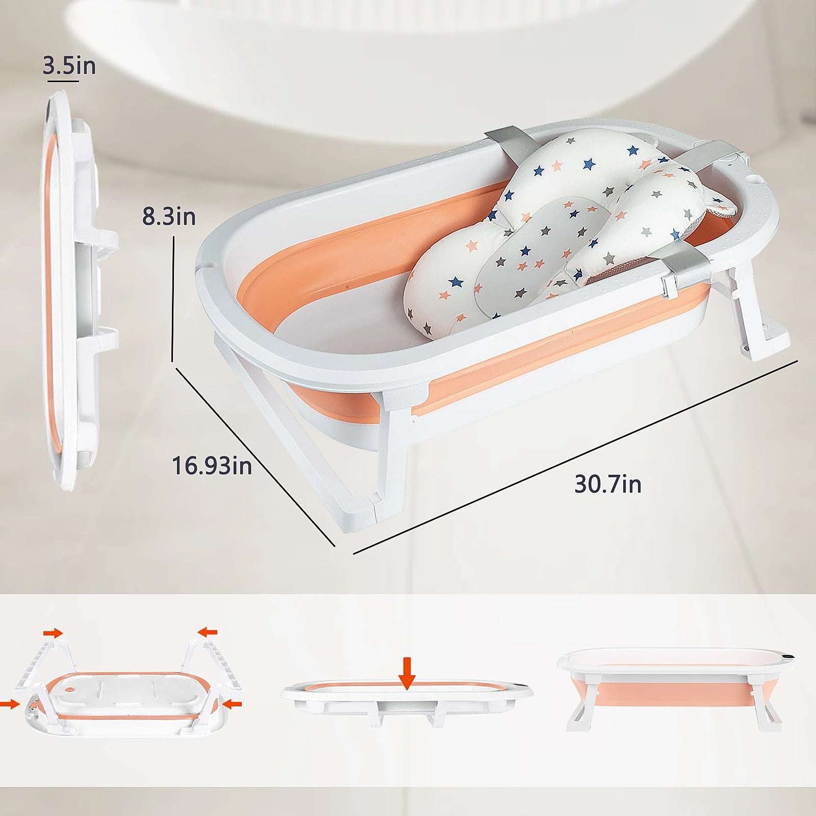 Newborn Collapsible Baby Bathtub Portable Travel Bathtub  Foldable Baby Bathtub Foldable Bath Basin Newborns For Baby 0-36 Month