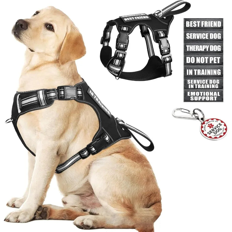 Service Dog Vest No Pull with 7 Dog Patches+ID Tag Reflective Pet Harness with Durable Soft Padded Handle Easy Put On Off for T