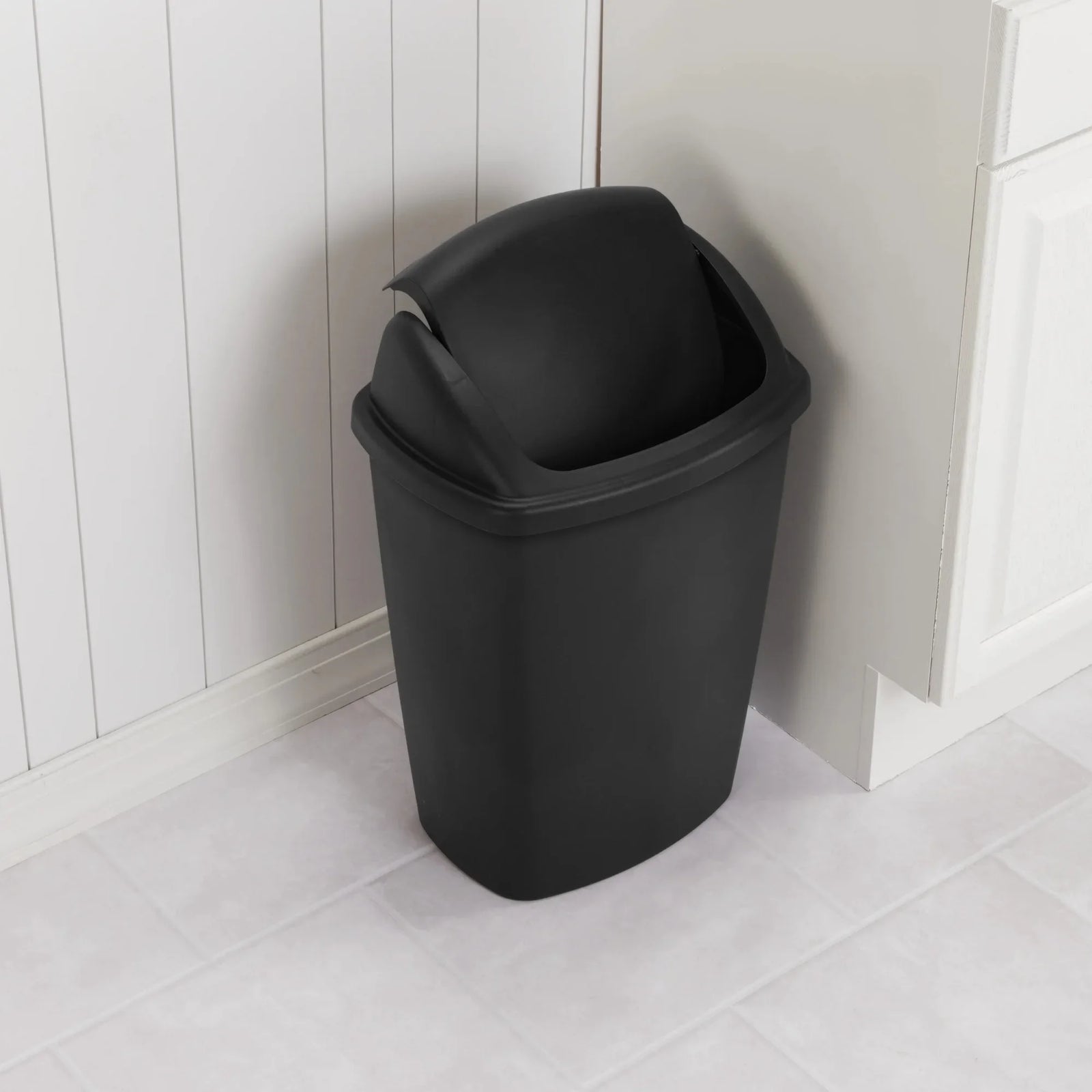 Sterilite 7.5 Gallon SwingTop Trash Can, Plastic, Kitchen, Black Trash Can