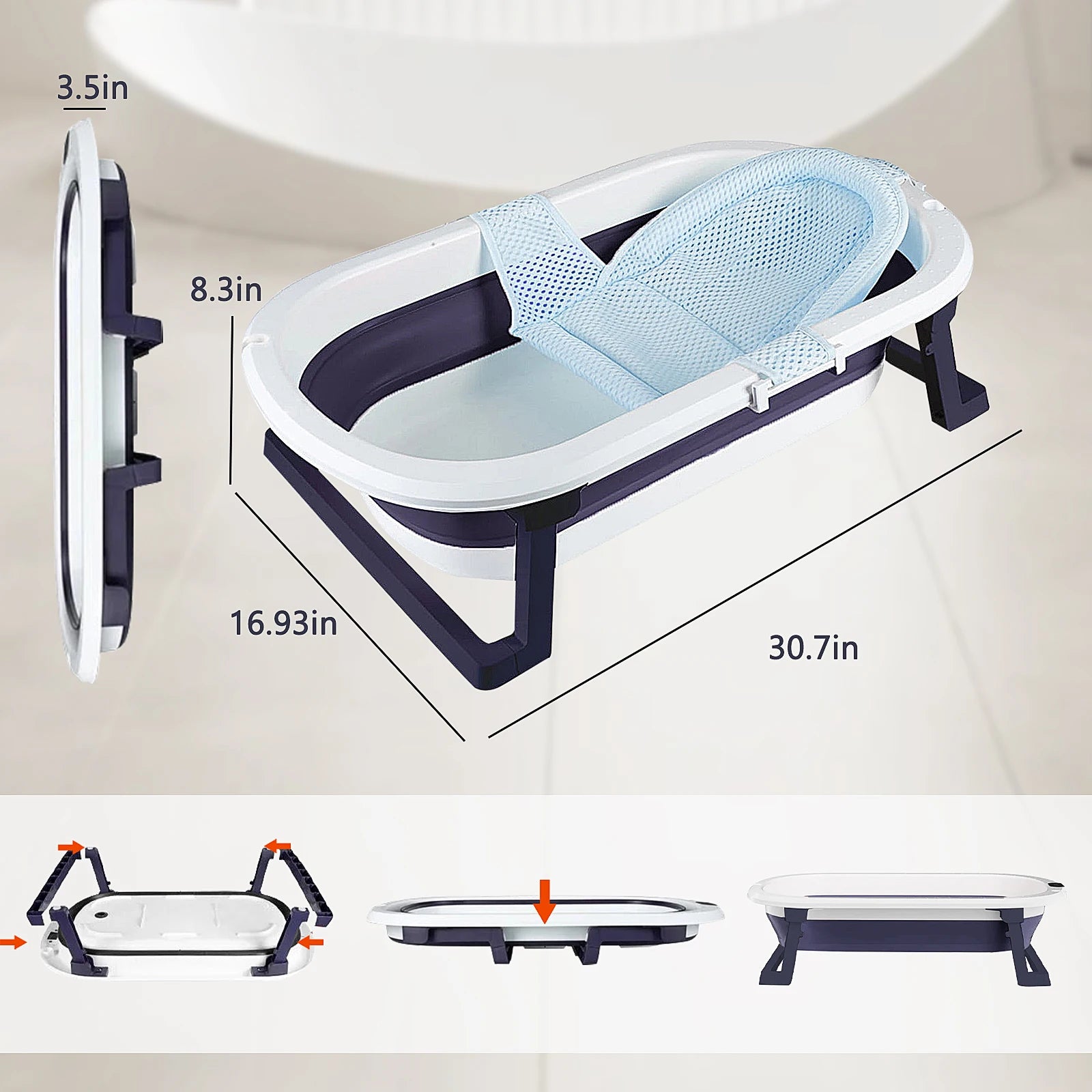 Newborn Collapsible Baby Bathtub Portable Travel Bathtub  Foldable Baby Bathtub Foldable Bath Basin Newborns For Baby 0-36 Month