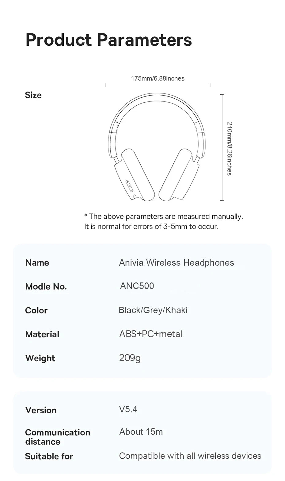 ANC Noise Cancelling Headphones Bluetooth 5.4 Earphone HIFI Stereo Headset 40mm Driver portable Over Ear Headphone 60H Time