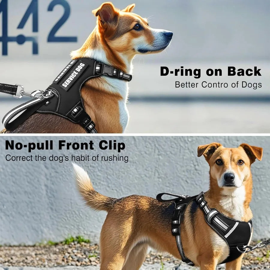 Service Dog Vest No Pull with 7 Dog Patches+ID Tag Reflective Pet Harness with Durable Soft Padded Handle Easy Put On Off for T