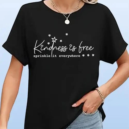 Load image into Gallery viewer, Women T-shirt Kindness is Free T-Shirt for Women - Cute Star Print Casual Top
