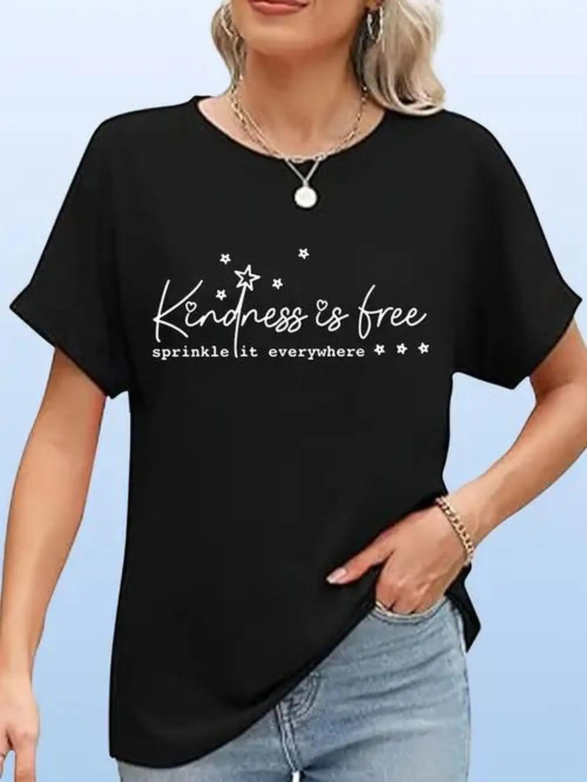 Women T-shirt Kindness is Free T-Shirt for Women - Cute Star Print Casual Top