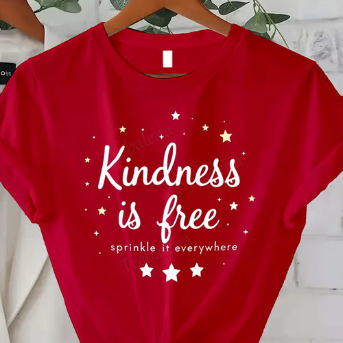 Load image into Gallery viewer, Women T-shirt Kindness is Free T-Shirt for Women - Cute Star Print Casual Top
