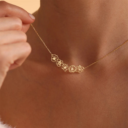 Load image into Gallery viewer, Custom Combined Birth Flower Necklace for Mom Personalized 12 Month Flower Stainless Steel Necklaces Jewelry Mothers Day Gift
