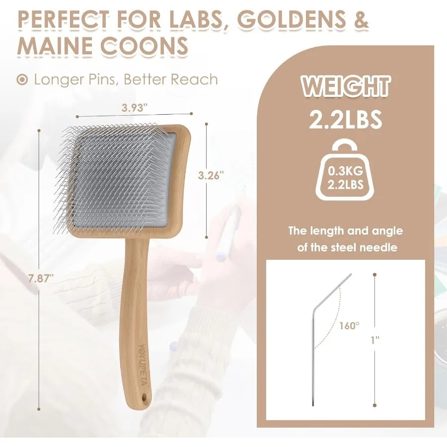 Large Slicker Brush for Dogs 3PC Pet Grooming Kit with Undercoat Rake and Stainless Steel Comb for Thick Coats Long Pins Effect