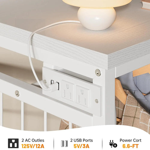 Load image into Gallery viewer, 49.2&quot; W White Dresser for Bedroom with Hanging Rack, 6 Drawers Dresser with LED Lights &amp; Charging Station, Fabric Dressers
