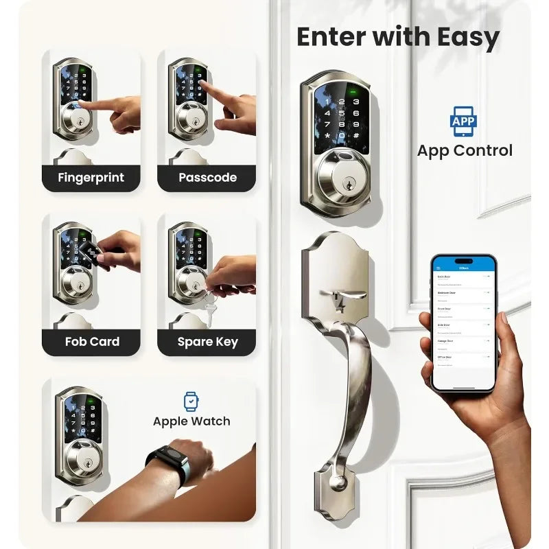 Fingerprint Smart Locks for Front Door with Handle Set, Keyless Entry Keypad Deadbolt, Digital Electronic Touchscreen