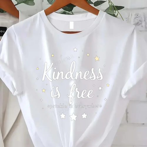 Load image into Gallery viewer, Women T-shirt Kindness is Free T-Shirt for Women - Cute Star Print Casual Top
