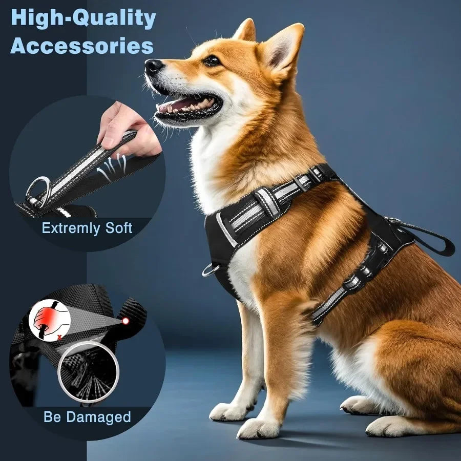Service Dog Vest No Pull with 7 Dog Patches+ID Tag Reflective Pet Harness with Durable Soft Padded Handle Easy Put On Off for T
