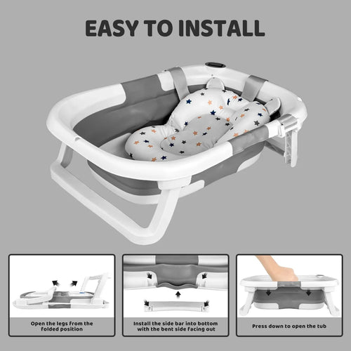 Load image into Gallery viewer, Baby BathTub with Bath Cushion, Portable and foldable, real-time temperature sensor, with a drainage hole
