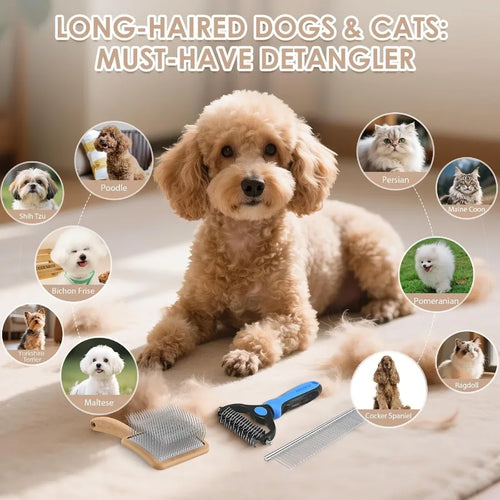Load image into Gallery viewer, Large Slicker Brush for Dogs 3PC Pet Grooming Kit with Undercoat Rake and Stainless Steel Comb for Thick Coats Long Pins Effect
