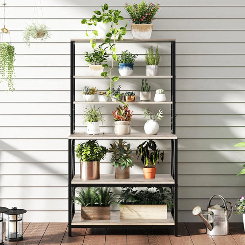 Load image into Gallery viewer, 6-Tier Kitchen Bakers Rack, 31.5 Inch Coffee Bar Table, Farmhouse Microwave Oven Stand Cabinet for Small Spaces,Corner Organizer
