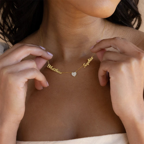 Load image into Gallery viewer, Two Pave Zircon Heart Custom Name Necklaces for Women Wedding Gift Minimalist Jewelry Personalized Multiple Names Charm Choker
