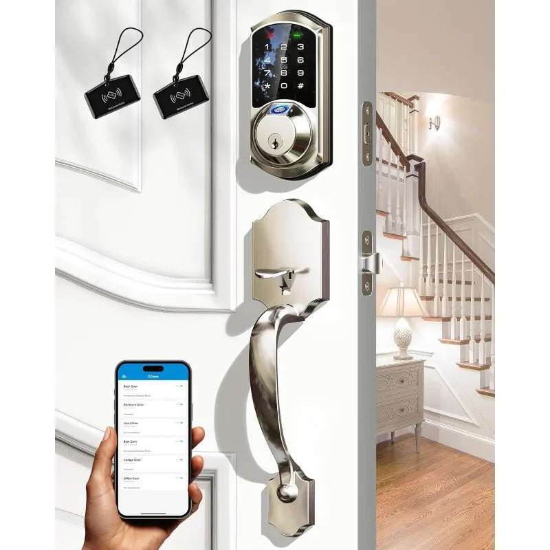 Fingerprint Smart Locks for Front Door with Handle Set, Keyless Entry Keypad Deadbolt, Digital Electronic Touchscreen