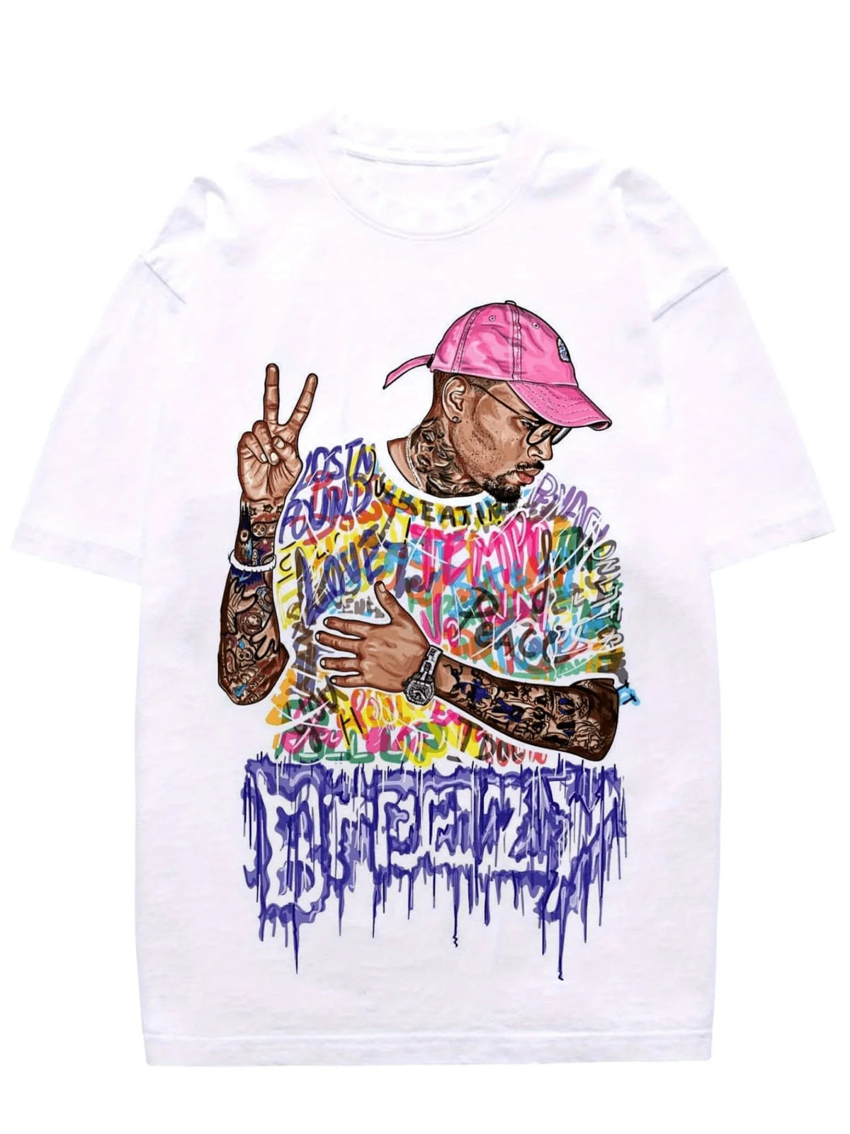 Hip Hop Man Print T-Shirt Cotton Vintage Style Round Neck Soft And Breathable