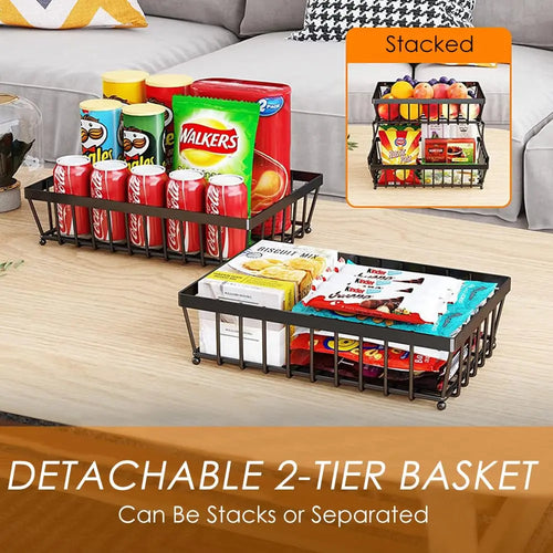 Load image into Gallery viewer, 2-Layer Metal Fruit Basket, Countertop Storage Rack for Kitchen, Bathroom, Living Room - Detachable, Black
