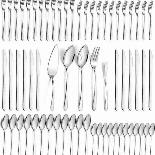 Load image into Gallery viewer, 65 Pcs Silverware Set with Serving Set for 12, Stainless Steel Flatware Cutlery Set Contains 5 Pcs Serving Set, for Home
