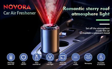Load image into Gallery viewer, Novora Smart Car Diffuser with Starry Light and50ml Refill, - Auto Scent Air Freshener, Waterless, Auto On/Off, Lasts 180+ Days

