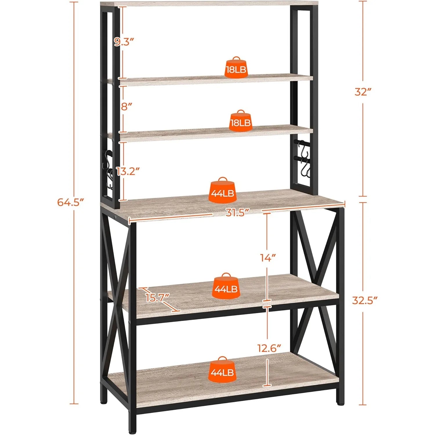 6-Tier Kitchen Bakers Rack, 31.5 Inch Coffee Bar Table, Farmhouse Microwave Oven Stand Cabinet for Small Spaces,Corner Organizer