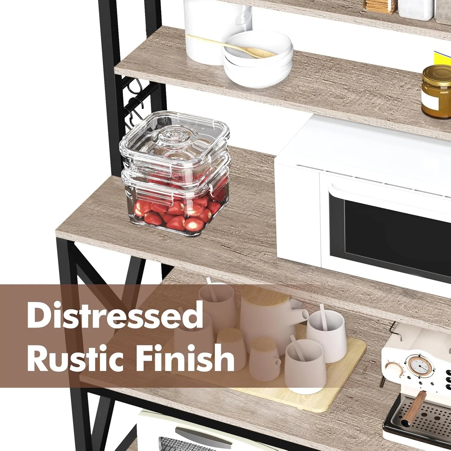 6-Tier Kitchen Bakers Rack, 31.5 Inch Coffee Bar Table, Farmhouse Microwave Oven Stand Cabinet for Small Spaces,Corner Organizer