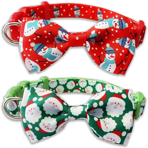 Load image into Gallery viewer, Christmas Dog Collar with Bow Tie 2 Pack Holiday Santa and Snowman Collar for Small Medium Large Dogs Pets Puppies Small(1117 N
