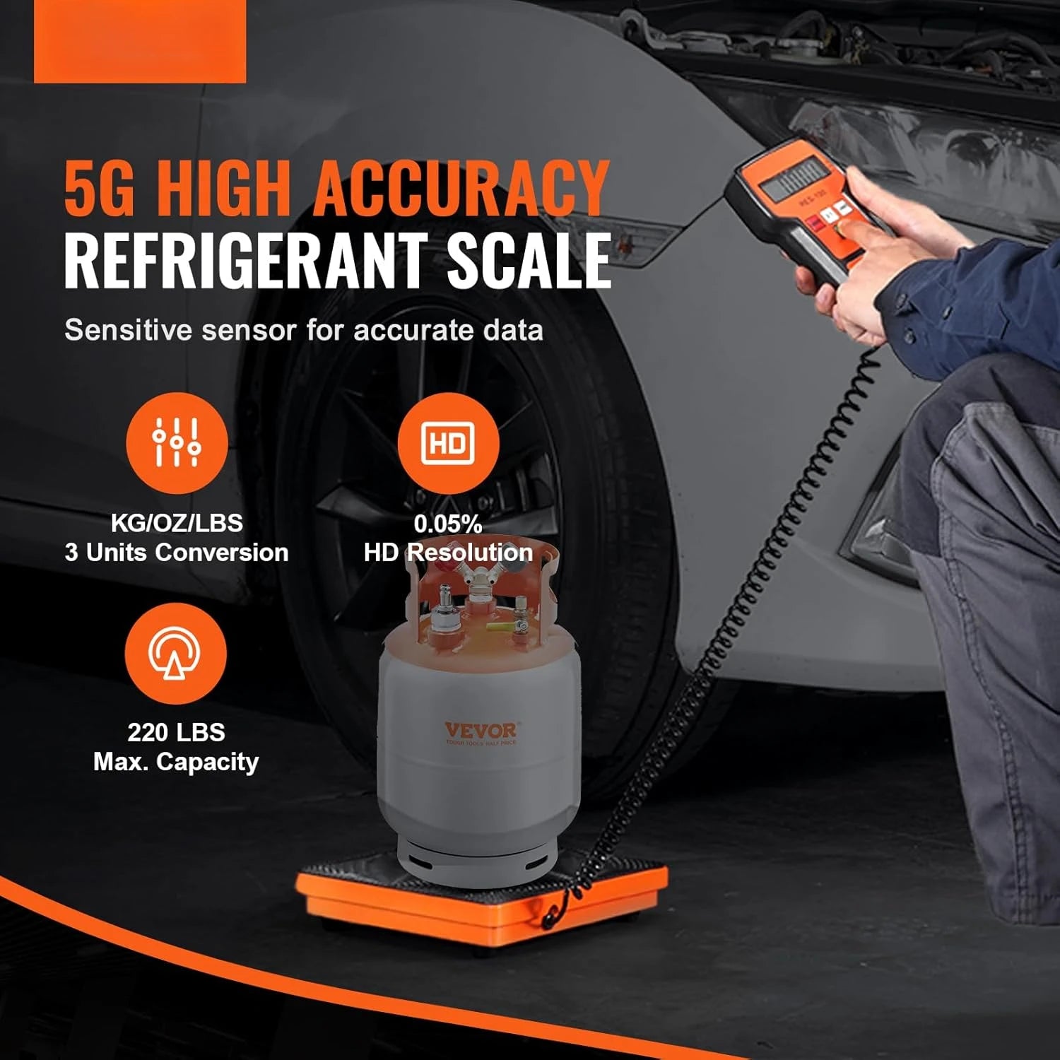 Refrigerant Scale 220 LBS HAVC Charging Recovery Freon Scale, with Wired Remote Control, 5g High Precision Electronic Digital