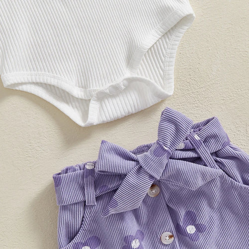 Load image into Gallery viewer, Adorable Baby Girl Floral Print Romper with Matching Skirt and Headband Set for Summer Outings and Photoshoots
