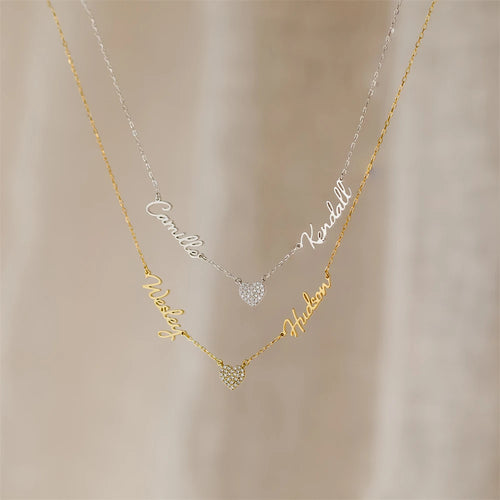 Load image into Gallery viewer, Two Pave Zircon Heart Custom Name Necklaces for Women Wedding Gift Minimalist Jewelry Personalized Multiple Names Charm Choker
