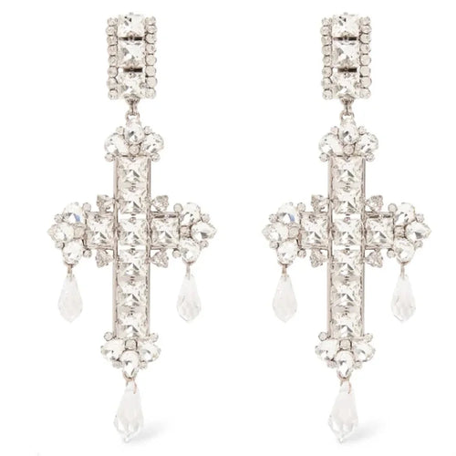 Load image into Gallery viewer, Stonefans Fashion Water Drop Pendant Cross Earrings Jewelry for Women Exaggerated Rhinestone Crystal Dangle Earrings Accessories
